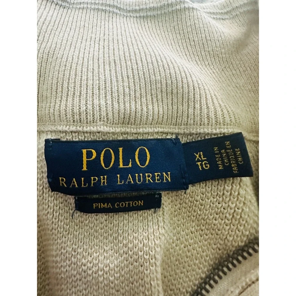 Polo Ralph Lauren Sweater Mens XL Beign 100% Cotton Knit Mock Neck Zip Pullover - Picture 3 of 10